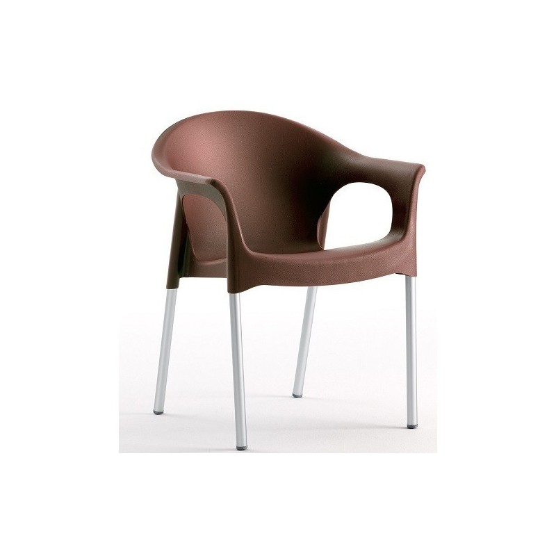 Sillón NILO, aluminio, apilable, polipropileno chocolate*