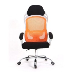 Sillón de oficina LINZ, blanco, alto, gas, sincro, malla naranja, tejido negro 2