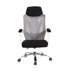 Sillón de oficina GRAZ, blanco, alto, gas, sincro, malla gris, tejido negro 2