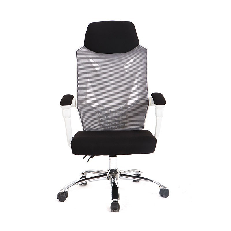 Sillón de oficina GRAZ, blanco, alto, gas, sincro, malla gris, tejido negro