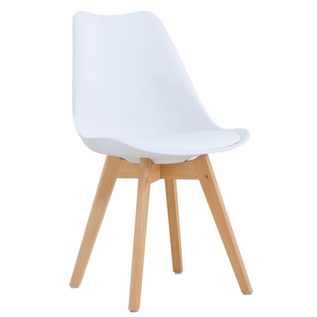 Silla TORRE 4P ( SU ), madera, polipropileno y cojín blanco