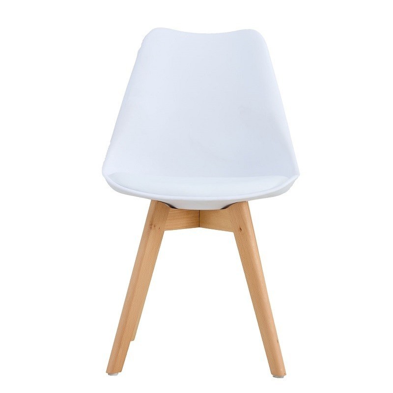Silla TORRE 4P ( SU ), madera, polipropileno y cojín blanco
