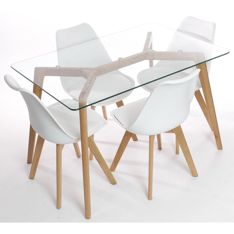 Silla TORRE 4P ( SU ), madera, polipropileno y cojín blanco