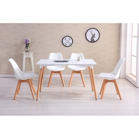 Silla TORRE 4P ( SU ), madera, polipropileno y cojín blanco