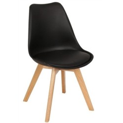Silla TORRE 4P ( SU ), madera, polipropileno y cojín negro