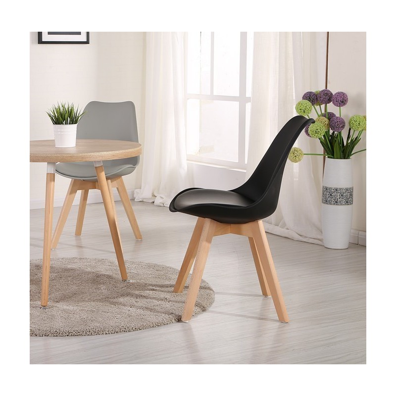 Silla TORRE 4P ( SU ), madera, polipropileno y cojín negro