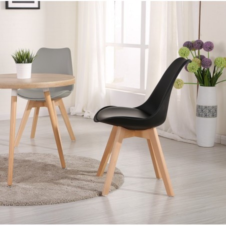 Silla TORRE 4P ( SU ), madera, polipropileno y cojín negro