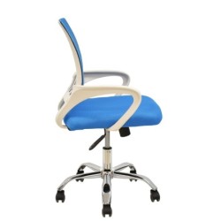 Sillón de oficina FISS NEW (M), blanco, gas, basculante, malla y tejido celeste 2