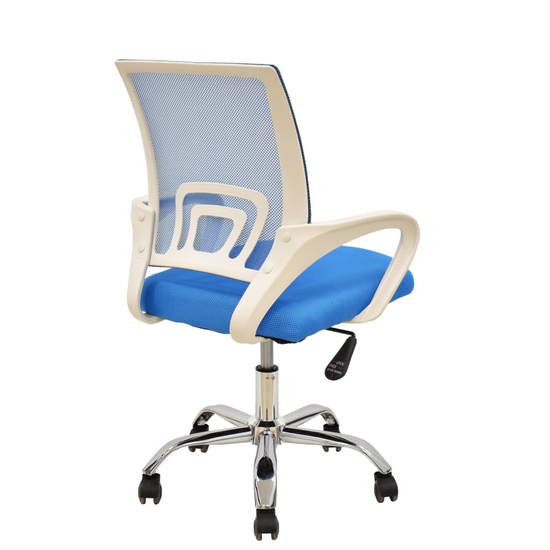 Sillón de oficina FISS NEW (M), blanco, gas, basculante, malla y tejido celeste