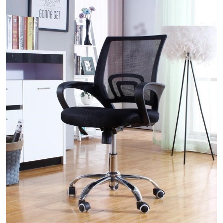 Sillón de oficina FISS NEW (M), negro, gas, basculante, malla y tejido negro