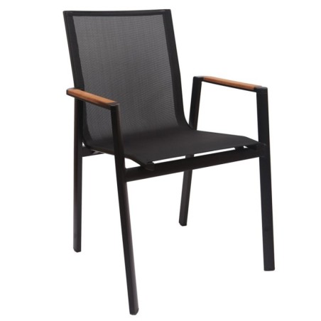 Sillón ROSAURO, apilable, aluminio, textilene negro