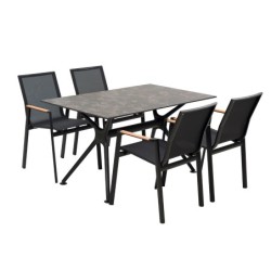 Sillón ROSAURO, apilable, aluminio, textilene negro 2