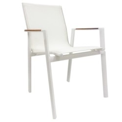 Sillón ROSAURO, apilable, aluminio, textilene blanco