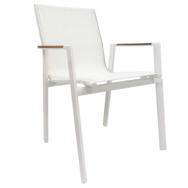 Sillón ROSAURO, apilable, aluminio, textilene blanco