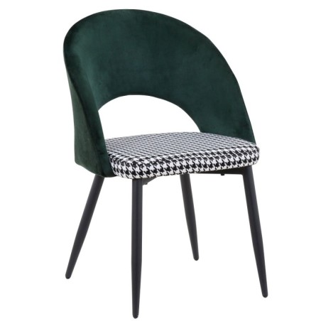 Silla CLEO, metal, tapizado verde con pata de gallo