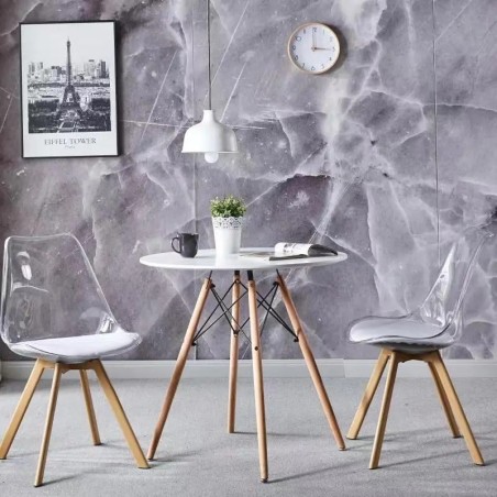 Silla TORRE 4P, madera, transparente, cojín blanco
