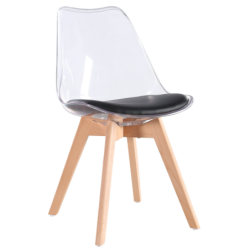 Silla TORRE 4P, madera, transparente, cojín negro