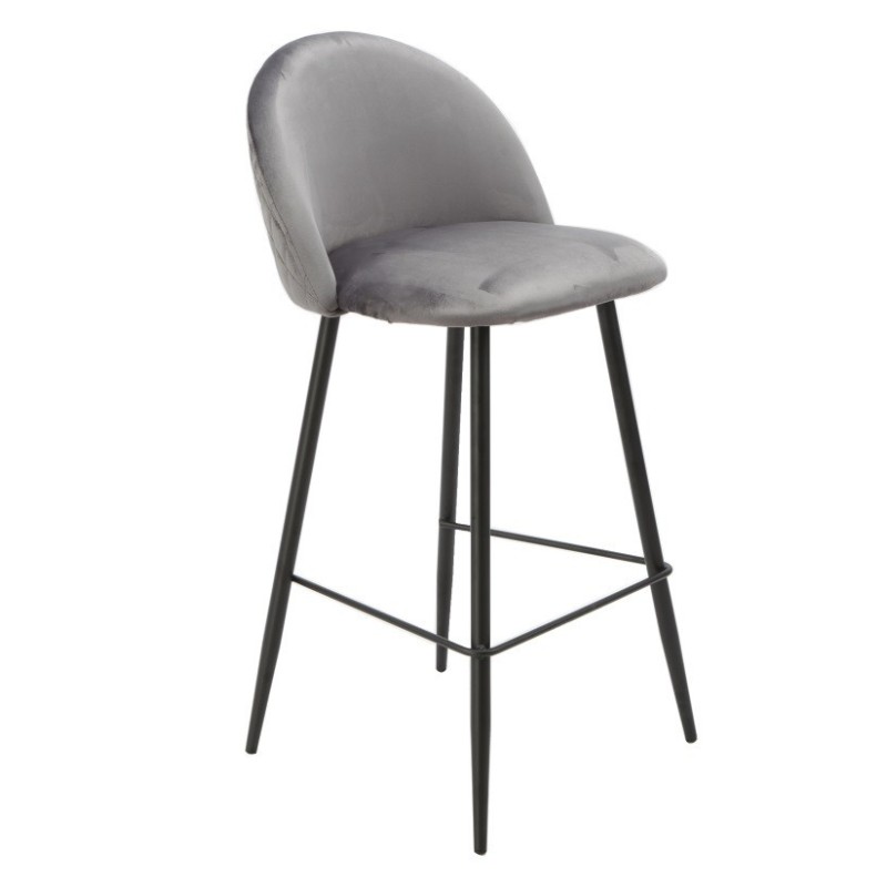Taburete MAGDA, metal, tapizado velvet gris
