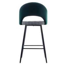 Taburete CLEO, metal, tapizado verde con pata de gallo 2