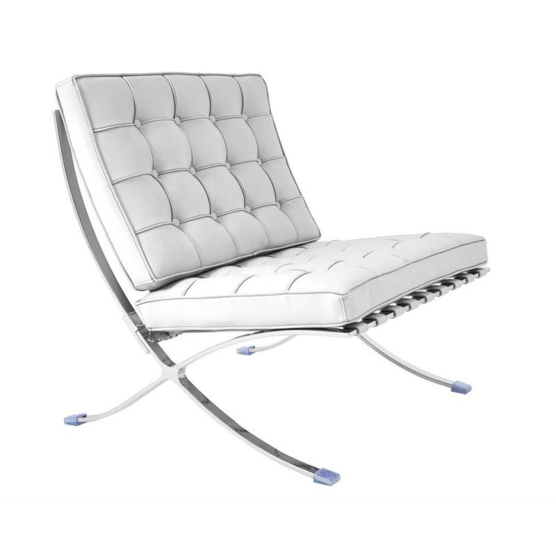 Silla BARNA (T), diseño, acero inoxidable, similpiel blanca
