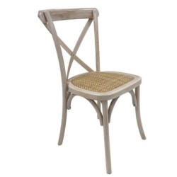 Silla CROSS, apilable, madera de haya, blanco vintage, asiento de ratán