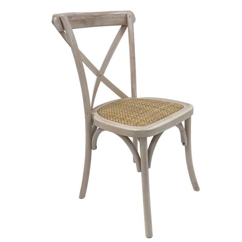 Silla CROSS, apilable, madera de haya, blanco vintage, asiento de ratán