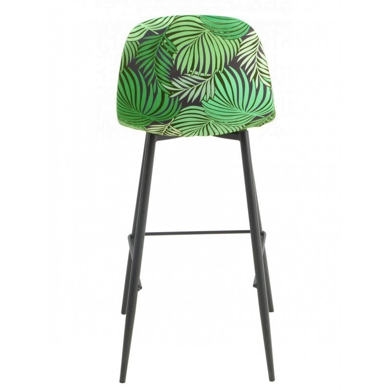Taburete HORUS, metal, tapizado velvet verde con trasera floral a juego
