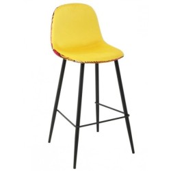 Taburete HORUS, metal, tapizado velvet amarillo con trasera floral a juego 2