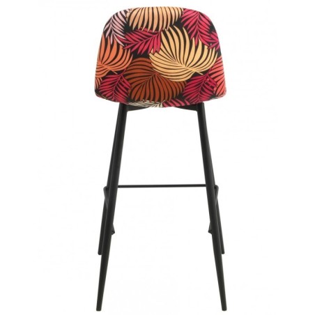 Taburete HORUS, metal, tapizado velvet amarillo con trasera floral a juego