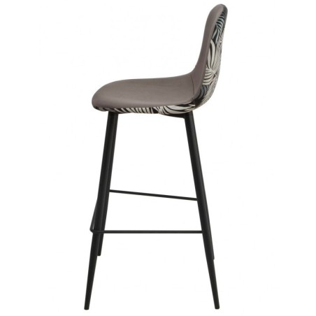 Taburete HORUS, metal, tapizado velvet gris con trasera floral a juego