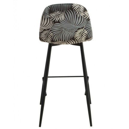 Taburete HORUS, metal, tapizado velvet gris con trasera floral a juego