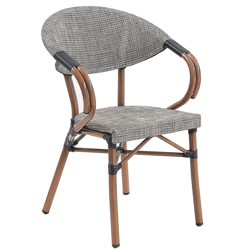 Sillón NERJA, apilable, aluminio, teslin gris bronce