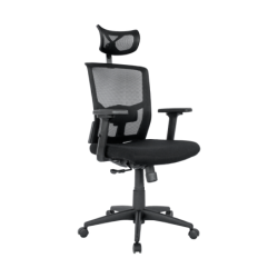 Sillón de oficina NAIROBI, ergonómico, syncro, malla negra, asiento tejido negro