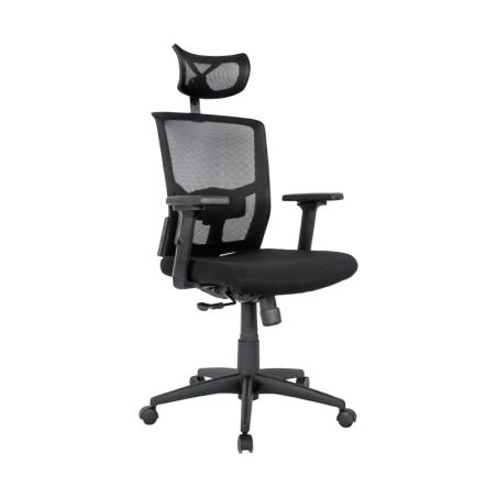 Sillón de oficina NAIROBI, ergonómico, syncro, malla negra, asiento tejido negro