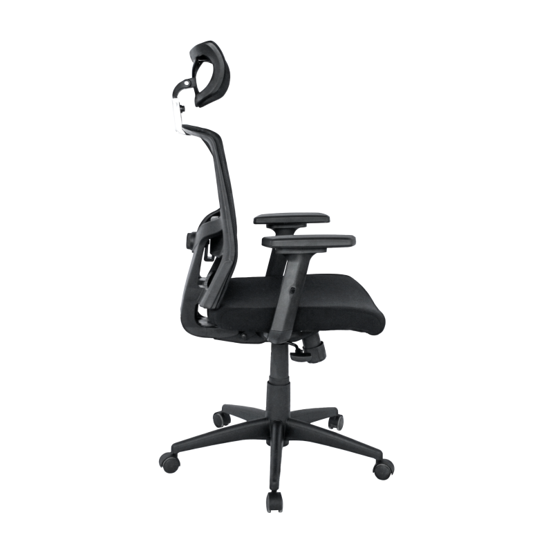 Sillón de oficina NAIROBI, ergonómico, syncro, malla negra, asiento tejido negro