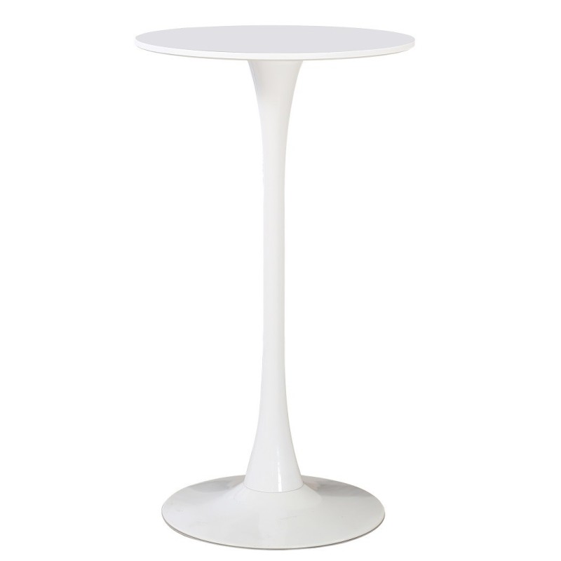 Mesa TUL, alta, metal, blanca, tapa blanca de 60 cms de diámetro