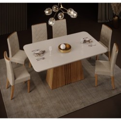 Mesa KALI, cristal, roble y blanco roto, 170x90 cms 2