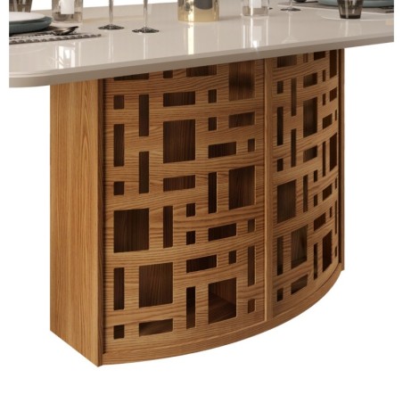 Mesa KALI, cristal, roble y blanco roto, 170x90 cms