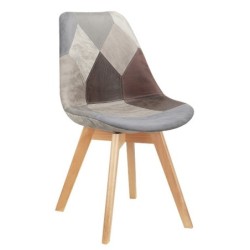 Silla TORRE 4P, madera, patchwork, tejido técnico gris-marrón