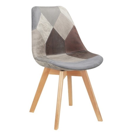 Silla TORRE 4P, madera, patchwork, tejido técnico gris-marrón