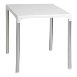 Mesa DOROTEA, aluminio, polipropileno blanco 70x70 cms