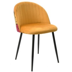 Silla FLORAL, metal, tapizado velvet amarillo con trasera floral a juego 2
