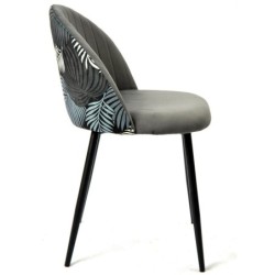 Silla FLORAL, metal, tapizado velvet gris con trasera floral a juego