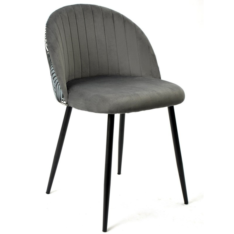 Silla FLORAL, metal, tapizado velvet gris con trasera floral a juego