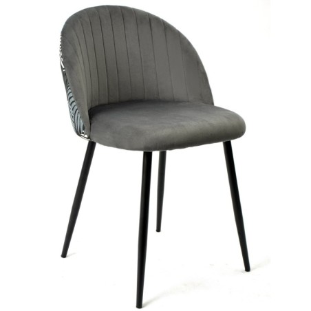 Silla FLORAL, metal, tapizado velvet gris con trasera floral a juego