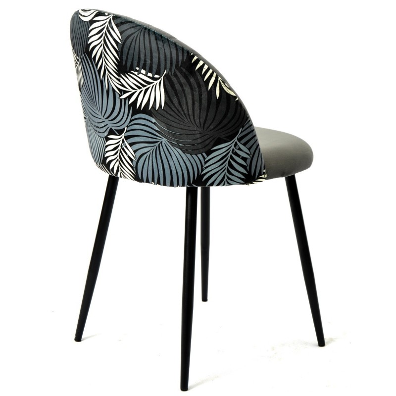 Silla FLORAL, metal, tapizado velvet gris con trasera floral a juego