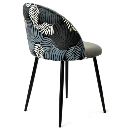 Silla FLORAL, metal, tapizado velvet gris con trasera floral a juego