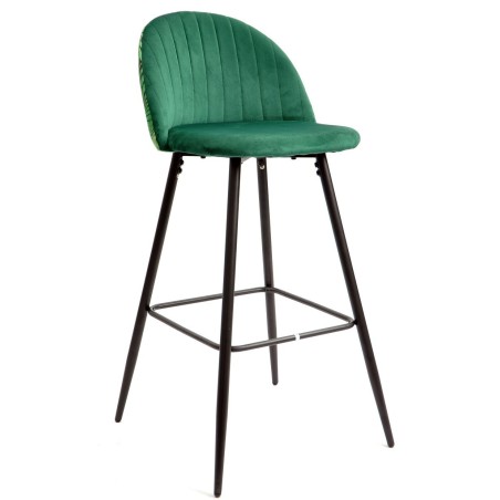 Taburete FLORAL, metal, tapizado velvet verde con trasera floral a juego