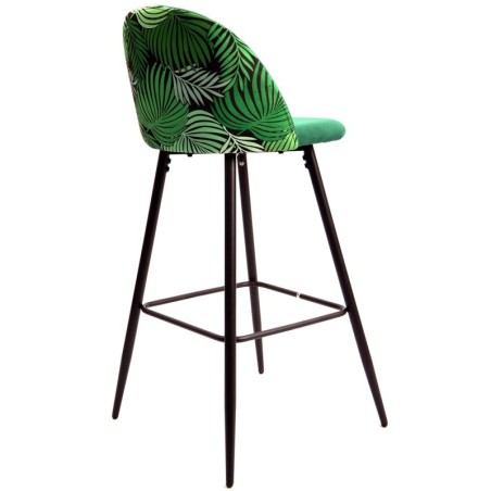 Taburete FLORAL, metal, tapizado velvet verde con trasera floral a juego