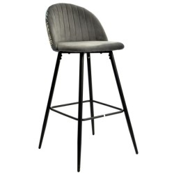 Taburete FLORAL, metal, tapizado velvet gris con trasera floral a juego 2